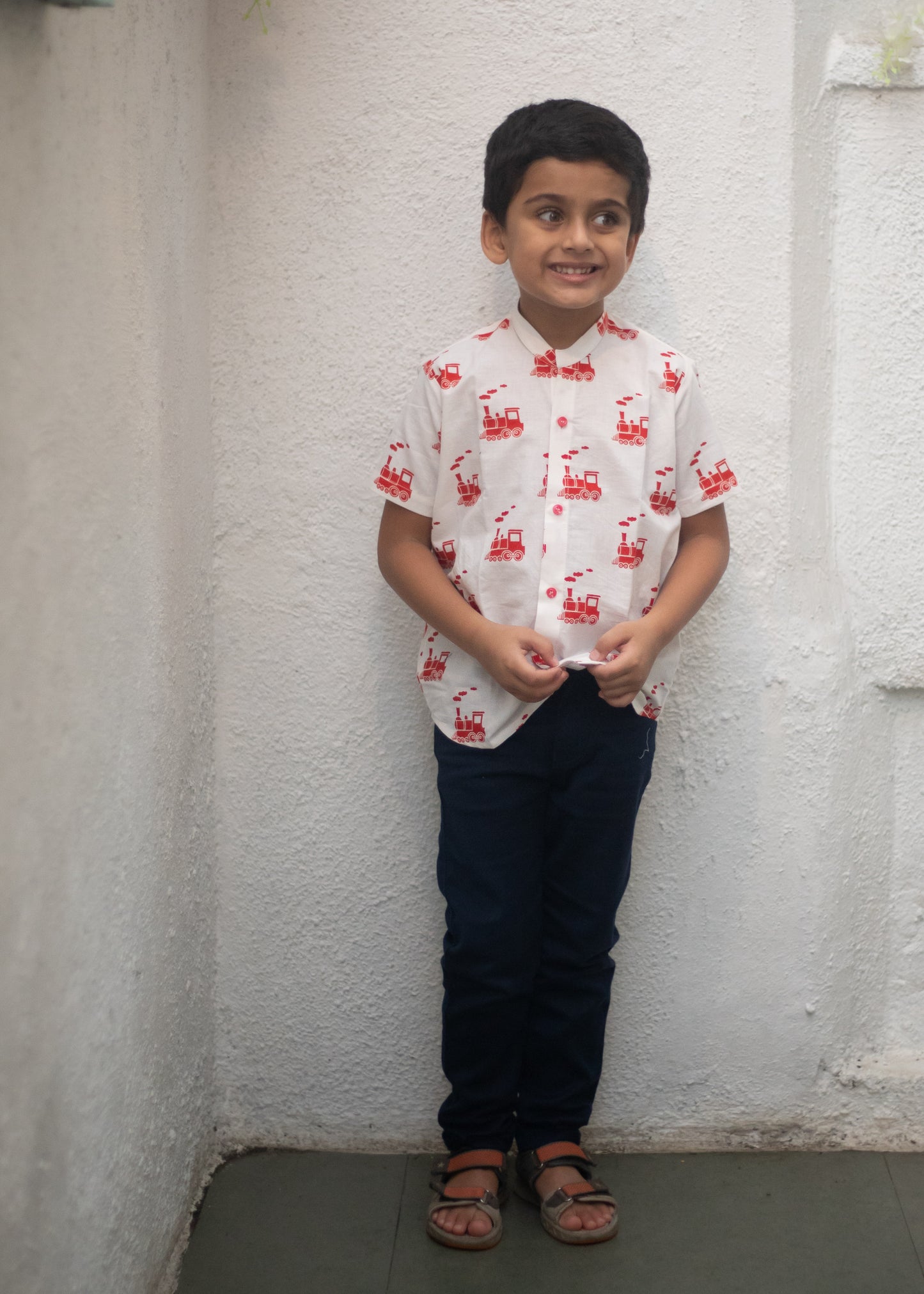 Red Engine print short kurta