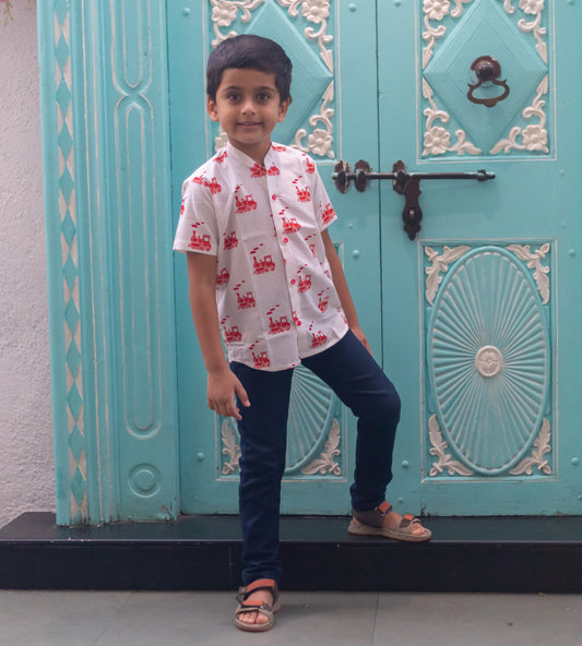 Red Engine print short kurta