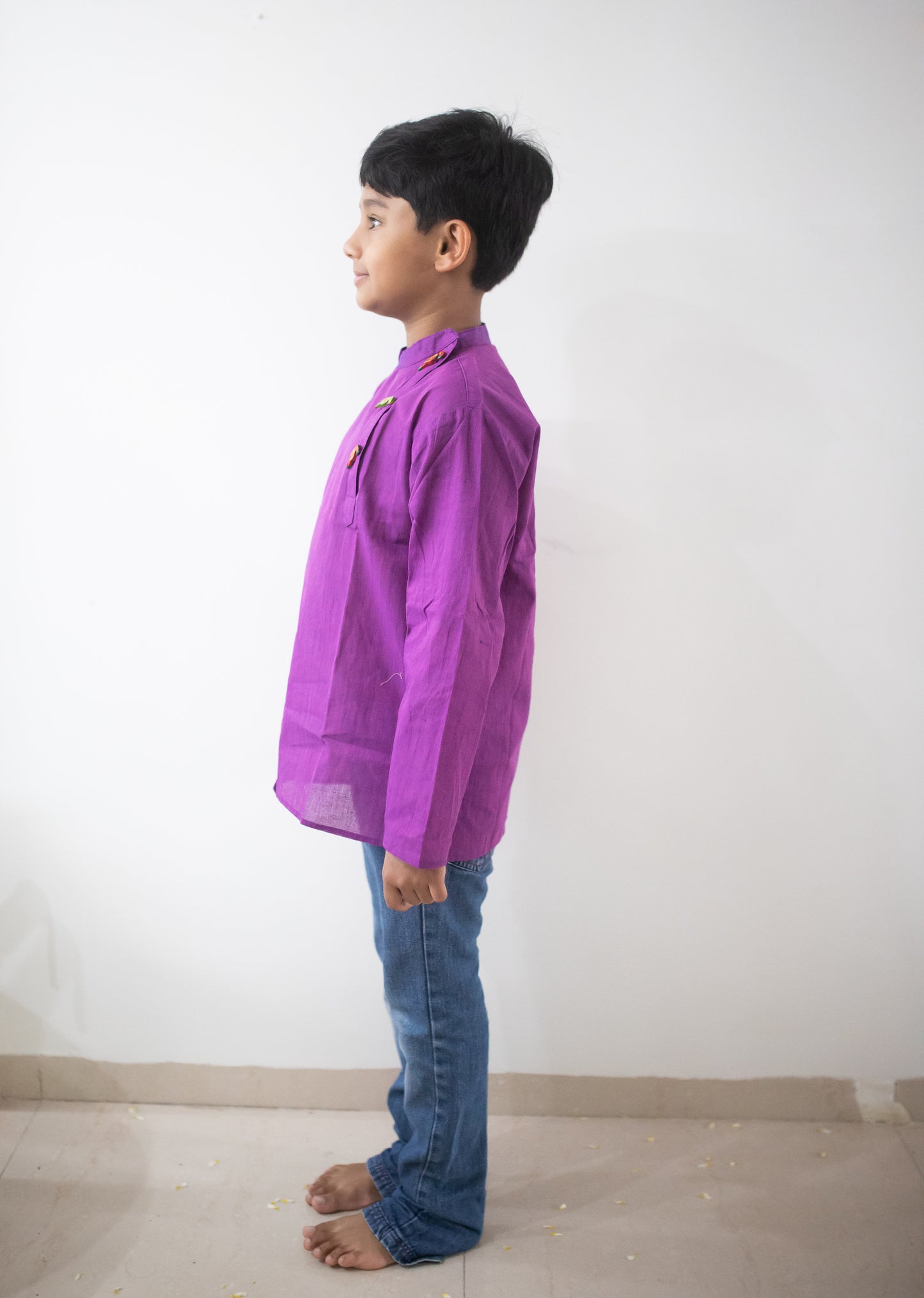 Handloom short kurta with elephant buttons