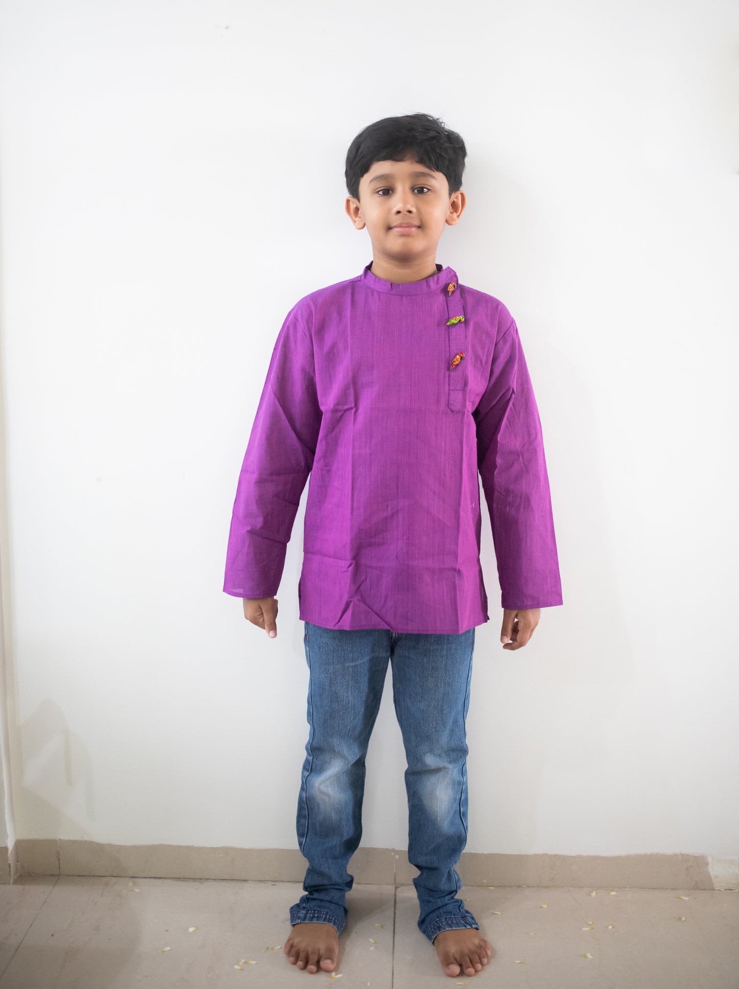 Handloom short kurta with elephant buttons