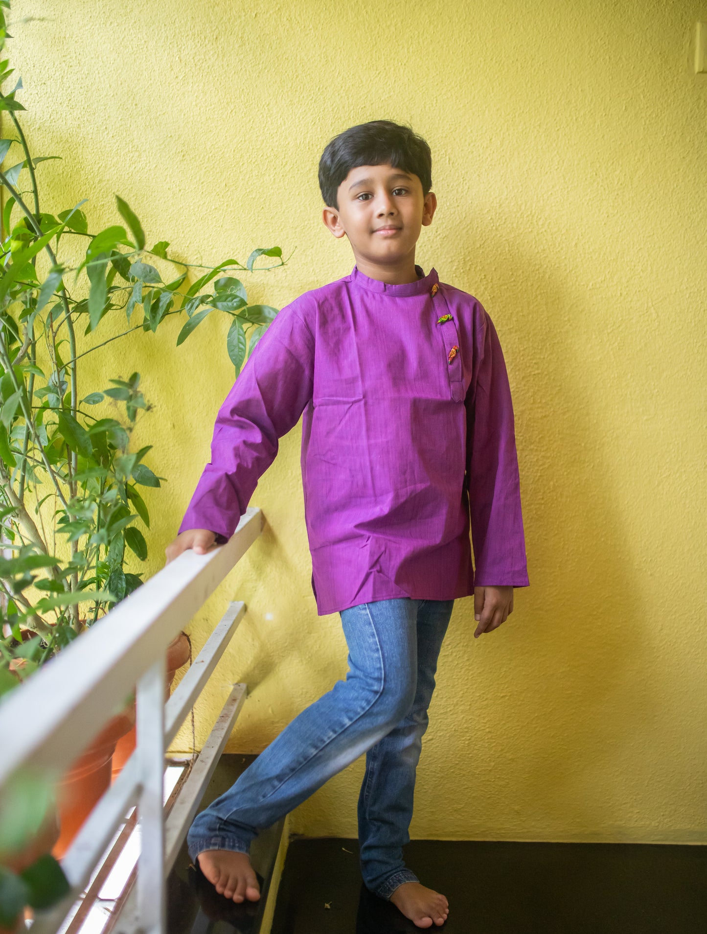 Handloom short kurta with elephant buttons